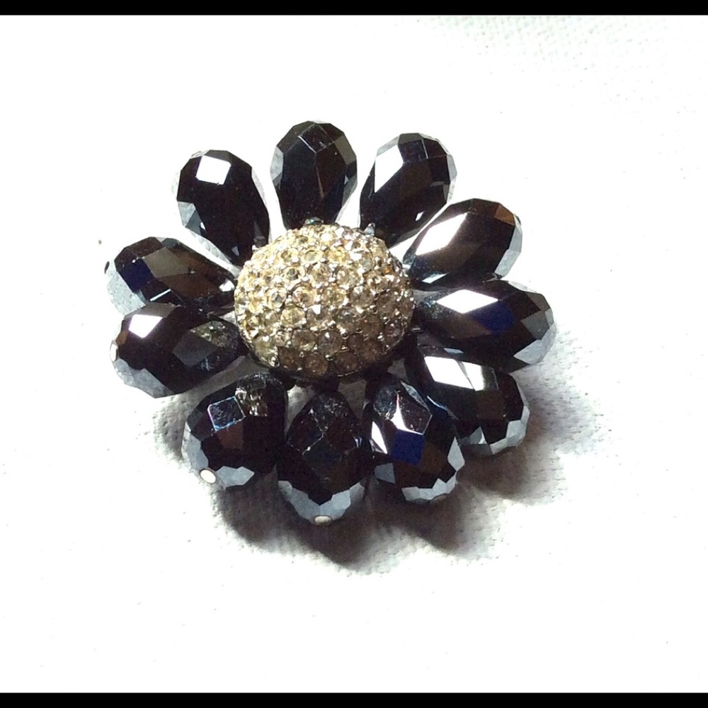 Vintage Vendome Hematite Brooch Crystal unsigned